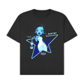 A black short-sleeve t-shirt with a graphic print of a blue-skinned anime girl with a white dress, set against a blue star outline with the text 'A-POP' and 'KOREA'.