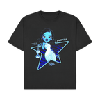 A black short-sleeve t-shirt with a graphic print of a blue-skinned anime girl with a white dress, set against a blue star outline with the text 'A-POP' and 'KOREA'.